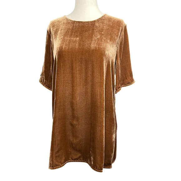 Eileen Fisher Velvet Silk NUTMEG Round Neck Velvet Box Top Small Petite NWT - Picture 2 of 16